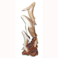 Wooden 3 Whale, Hand Carved From Suar Wood