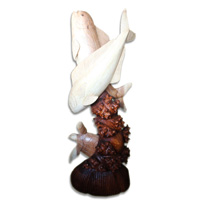 Wooden 2 Mahi - Mahi Fish With Turtle, Hand Carved From Suar Wood