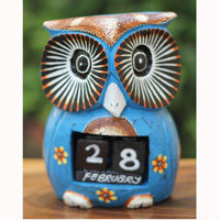 Wooden Calendar With Owl, Hadmade From Albesia Wood
