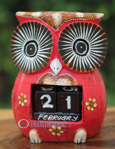 Wooden Calendar With Owl, Hadmade From Albesia Wood