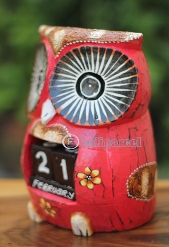 Wooden Calendar With Owl, Hadmade From Albesia Wood