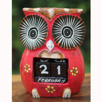 Wooden Calendar With Owl, Hadmade From Albesia Wood