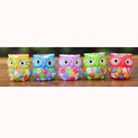 Wooden Owl Set Of 5 With Painted, Handcarved From Albesia Wood