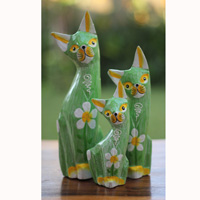 Wooden Cat Set Of 3 With Painted, Handmade From Albesia Wood