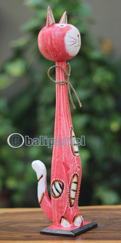 Wooden Cat With Painted, Handmade From Albesia Wood