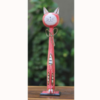 Wooden Cat With Painted, Handmade From Albesia Wood