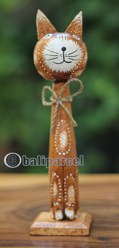 Wooden Cat With Painted, Handmade From Albesia Wood