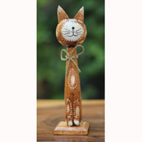 Wooden Cat With Painted, Handmade From Albesia Wood