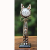 Wooden Cat With Painted, Handmade From Albesia Wood