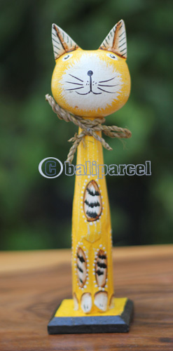 Wooden Cat With Painted, Handmade From Albesia Wood