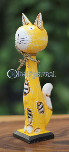 Wooden Cat With Painted, Handmade From Albesia Wood