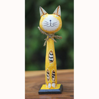 Wooden Cat With Painted, Handmade From Albesia Wood