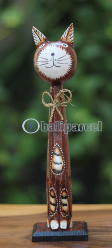 Wooden Cat With Painted, Handmade From Albesia Wood