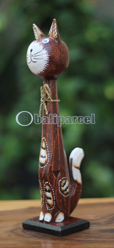 Wooden Cat With Painted, Handmade From Albesia Wood