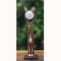 Wooden Cat With Painted, Handmade From Albesia Wood