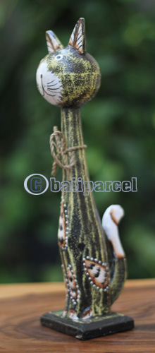 Wooden Cat With Painted, Handmade From Albesia Wood