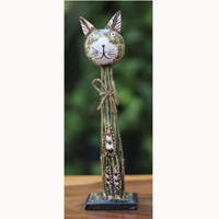 Wooden Cat With Painted, Handmade From Albesia Wood
