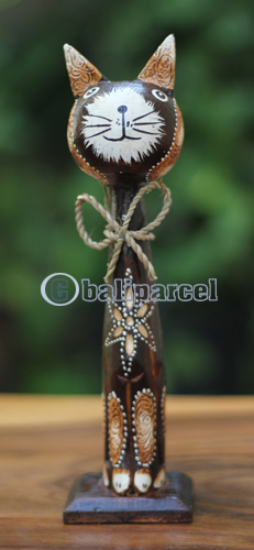 Wooden Cat With Painted, Handmade From Albesia Wood