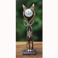 Wooden Cat With Painted, Handmade From Albesia Wood