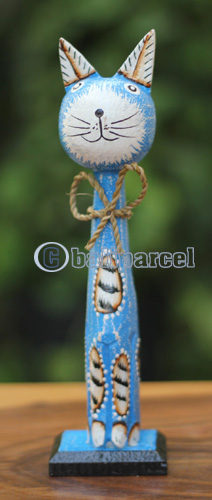 Wooden Cat With Painted, Handmade From Albesia Wood