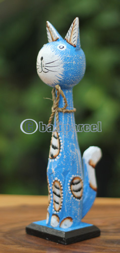 Wooden Cat With Painted, Handmade From Albesia Wood