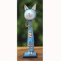 Wooden Cat With Painted, Handmade From Albesia Wood