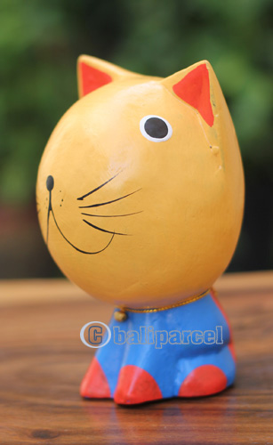 Wooden Cat With Painted, Handmade From Albesia Wood