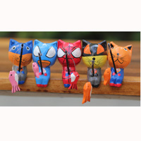 Wooden Cat Set Of 5 With Painted, Handmade From Albesia Wood