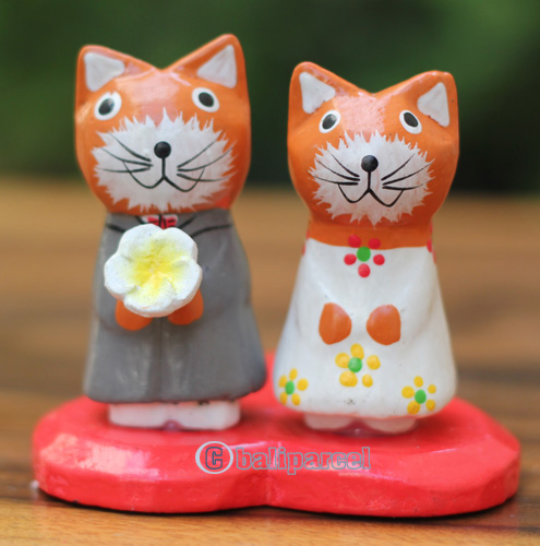 Wooden Cat With Painted, Handmade From Albesia Wood