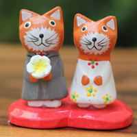 Wooden Cat With Painted, Handmade From Albesia Wood