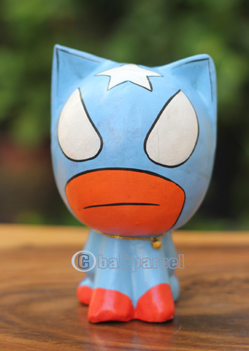 Wooden Cat With Painted, Handmade From Albesia Wood