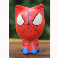 Wooden Cat With Painted, Handmade From Albesia Wood