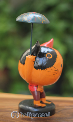 Wooden Cat With Painted, Handmade From Albesia Wood