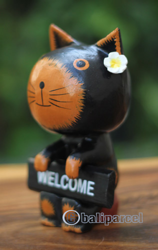 Wooden Cat With Painted, Handmade From Albesia Wood