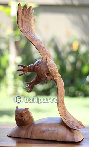 Wooden Owl With Baby Handcarved From Suar Wood