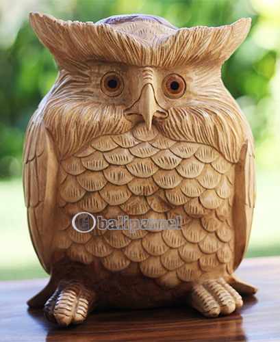 Wooden Owl, Handcarved From Suar Wood