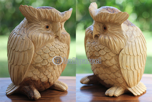 Wooden Owl, Handcarved From Suar Wood