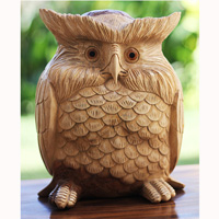Wooden Owl, Handcarved From Suar Wood