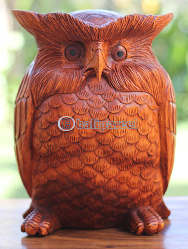 Wooden Owl, Handcarved From Suar Wood