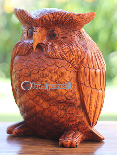 Wooden Owl, Handcarved From Suar Wood