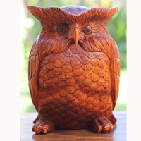 Wooden Owl, Handcarved From Suar Wood