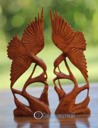 Wooden Set Of 2 Bird Handcarved From Crocodile Wood