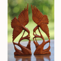 Wooden Set Of 2 Bird Handcarved From Crocodile Wood
