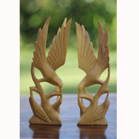 Wooden Set Of 2 Bird Handcarved From Crocodile Wood