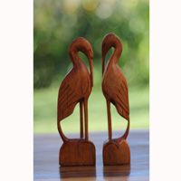 Wooden Set Of 2 Pelican Bird, Handcarved From Crocodile Wood