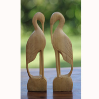 Wooden Set Of 2 Pelican Bird, Handcarved From Crocodile Wood