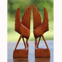 Wooden Set Of 2 Bird Handcarved From Crocodile Wood