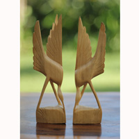 Wooden Set Of 2 Bird Handcarved From Crocodile Wood