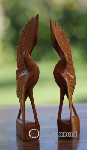 Wooden Set Of 2 Bird Handcarved From Crocodile Wood