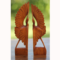 Wooden Set Of 2 Bird Handcarved From Crocodile Wood